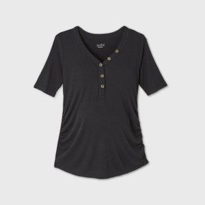 Elbow Sleeve V-Neck Henley Maternity Top